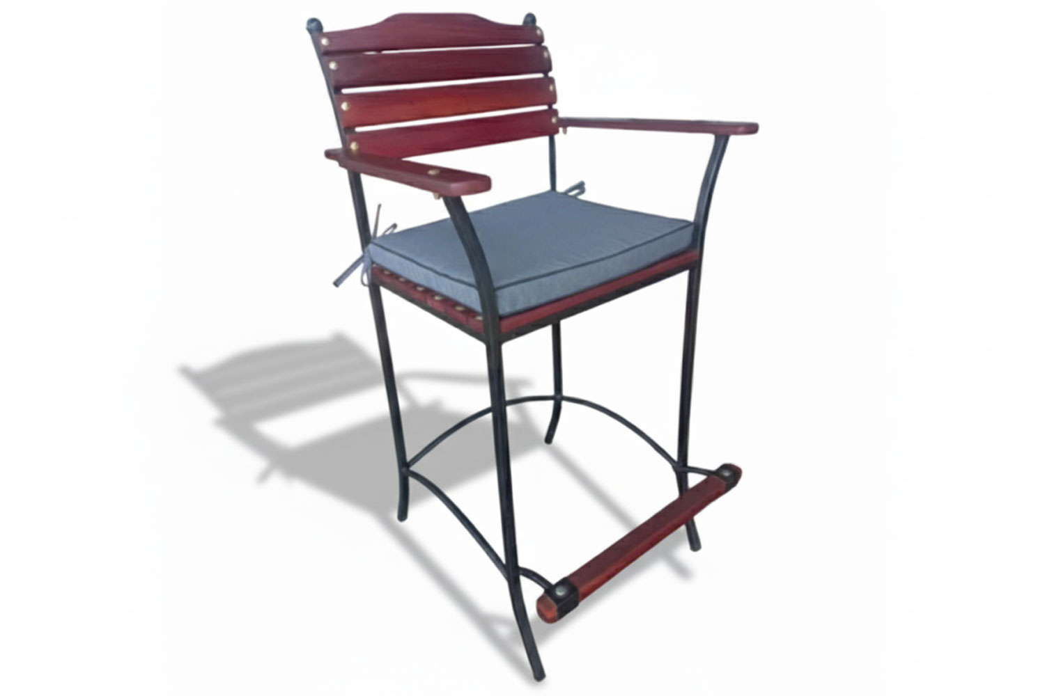 Solid Hardwood Teak Bar Chair with Charcoal Cushion