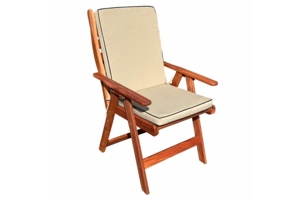 Solid Hardwood Teak Patio Highback Dining Chair with Beige Cushion