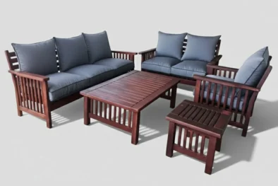 Solid Teak Lounge Set 5-Piece 6-Seater | x1 1-Seater + x1 2-Seater + x1 3-Seater Sofa + Coffee Table + Side Table (Charcoal Cushions)