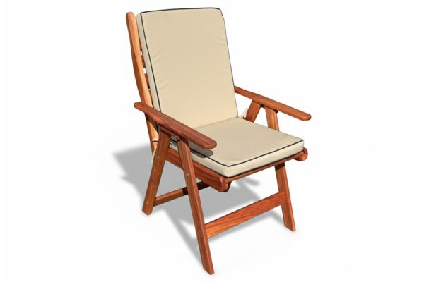 Solid Hardwood Teak Patio Highback Dining Chair with Beige Cushion