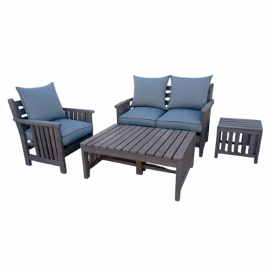 Royal Morris 3 Seater Set, 1x 1 Seater, 1x 2 Seater, Coffee Table and Side Table - Including Charcoal Cushions (RECYCLED PLASTIC)