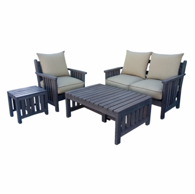 Royal Morris 3 Seater Set, 1x 1 Seater, 1x 2 Seater, Coffee Table and Side Table - Including Beige Cushions (RECYCLED PLASTIC)