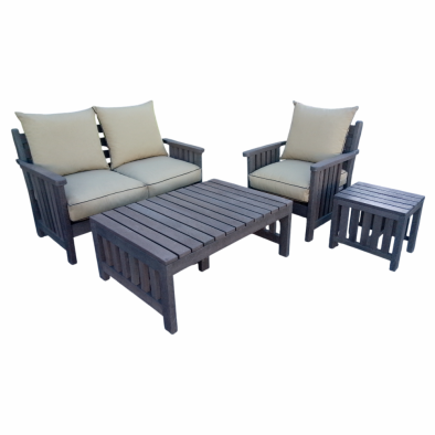 Royal Morris 3 Seater Set, 1x 1 Seater, 1x 2 Seater, Coffee Table and Side Table - Including Beige Cushions (RECYCLED PLASTIC)