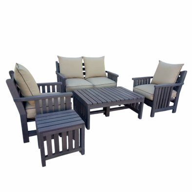 Royal Morris 4 Seater Set, 2x 1 Seater, 1x 2 Seater, Coffee Table and Side Table - Including Beige Cushions (RECYCLED PLASTIC)