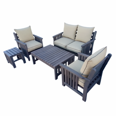 Royal Morris 4 Seater Set, 2x 1 Seater, 1x 2 Seater, Coffee Table and Side Table - Including Beige Cushions (RECYCLED PLASTIC)