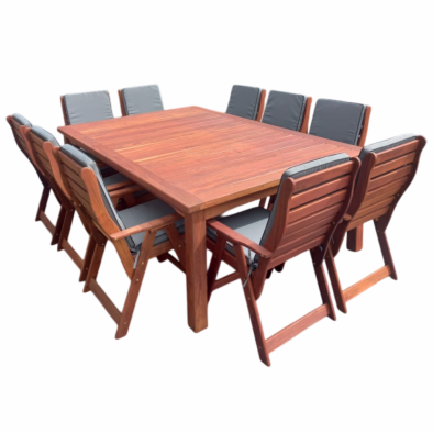 Zambezi Teak 10 Seater Patio Dining set Special (2400mm Table & 10 Highback Chairs) - Including Charcoal Cushions