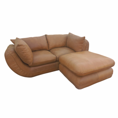 Regale Comfort 2 Seater Couch with Ottoman – Exotic Genuine Full Leather W/Tan