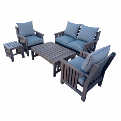 Royal Morris 4 Seater Set, 2x 1 Seater, 1x 2 Seater, Coffee Table and Side Table - Including Charcoal Cushions (RECYCLED PLASTIC)
