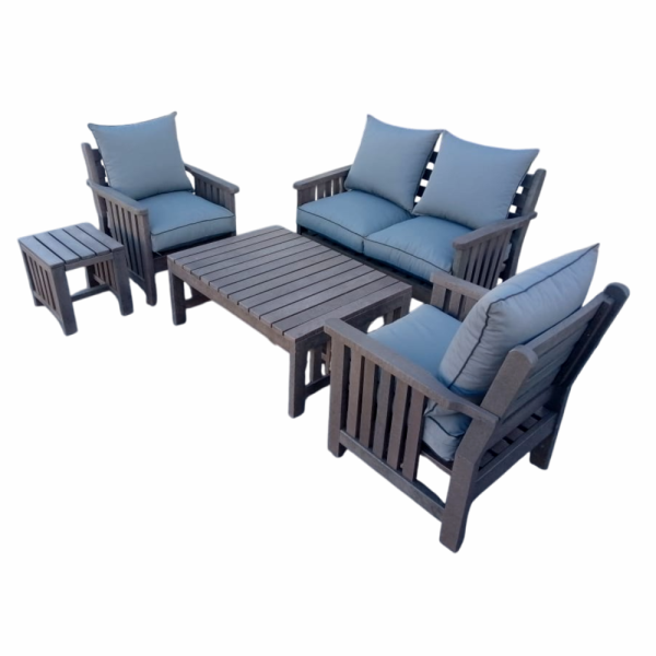 Royal Morris 4 Seater Set, 2x 1 Seater, 1x 2 Seater, Coffee Table and Side Table - Including Charcoal Cushions (RECYCLED PLASTIC)