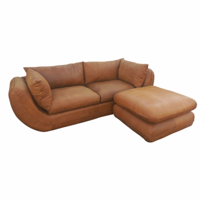 Regale Comfort 3 Seater Couch with Ottoman - Exotic Genuine Full Leather W/Tan