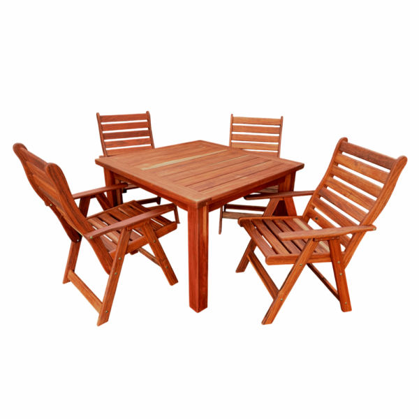 Zambezi Teak 4 Seater Patio Dining Set Special (1100mm Table & 4 Highback chairs) - Excluding cushions