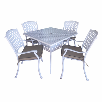 Aluminium Tuscan 4 Seater Dining Set White with Beige Cushion