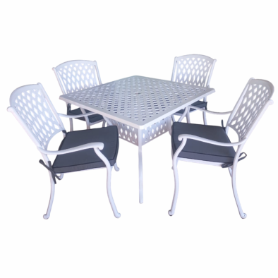 Aluminium Tuscan 4 Seater Dining Set White with Charcoal Cushions