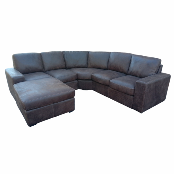 Mode 5 Seater Corner Couch with Ottoman - Exotic Genuine Full Leather W/Brown