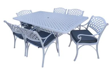 Aluminium 6 Seater Cottage White Set with Charcoal Cushions