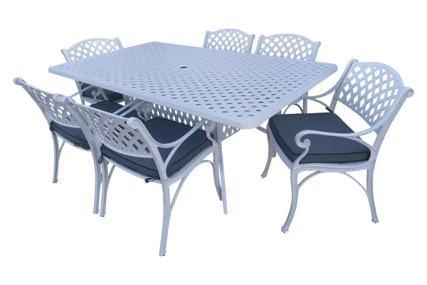 Aluminium 6 Seater Cottage White Set with Charcoal Cushions