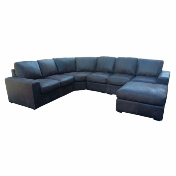 Mode 6 Seater Corner Couch with Ottoman - Exotic Genuine Full Leather W/Brown