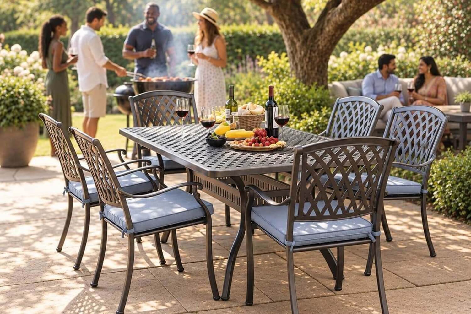 Tuscan Aluminium Dining Set 6-Seater (Silver, Charcoal Cushions) - Image 7