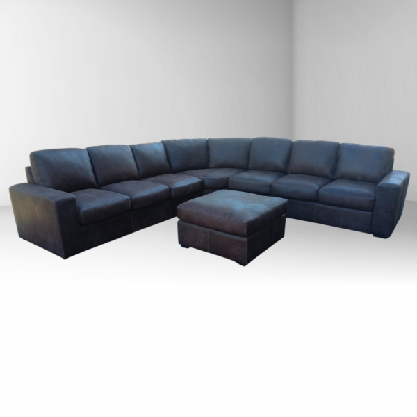 Mode 7 Seater Corner Couch with Ottoman - Exotic Genuine Full Leather W/Brown - Image 2