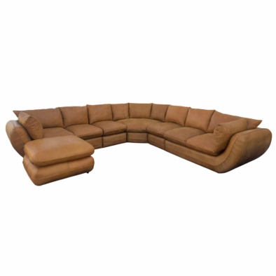 Regale 7 Seater Corner Couch with Ottoman - Exotic Genuine Leather Tan