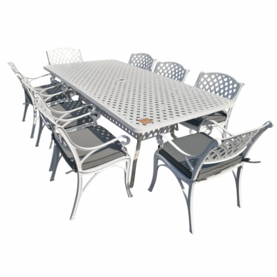 Aluminium Cottage 8 Seater Dining Set White with Charcoal Cushions