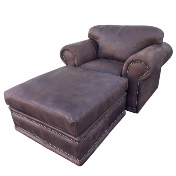 Afrikan Armchair with Ottoman - Exotic genuine Full Leather W/Brown