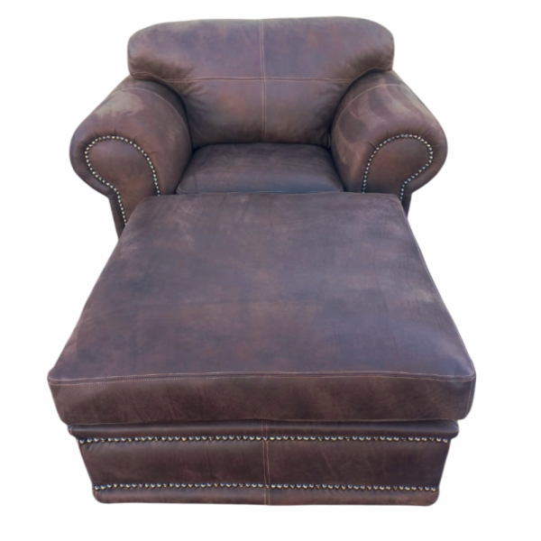 Afrikan Armchair with Ottoman - Exotic genuine Full Leather W/Brown - Image 2