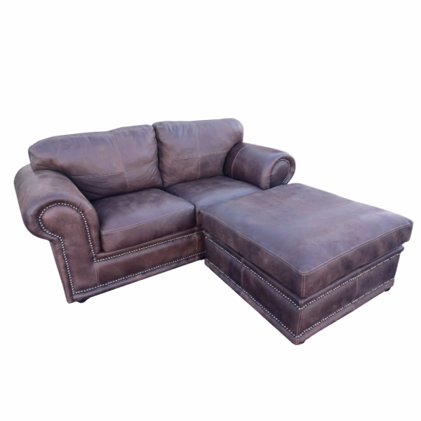 Afrikan Comfort 2 Seater Couch with Ottoman - Exotic Genuine Full Leather Woodland Brown