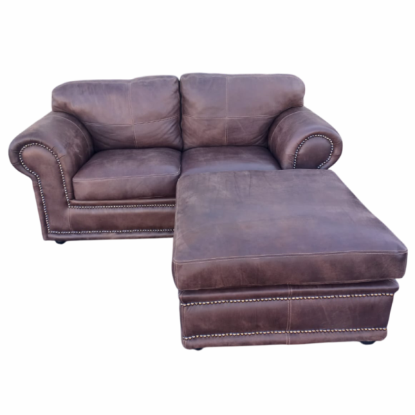 Afrikan Comfort 2 Seater Couch with Ottoman - Exotic Genuine Full Leather Woodland Brown - Image 2