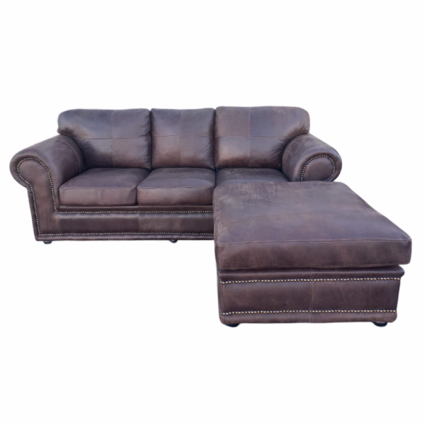 Afrikan Comfort 3 Seater Couch with Ottoman - Exotic Genuine full Leather W/Brown - Image 2