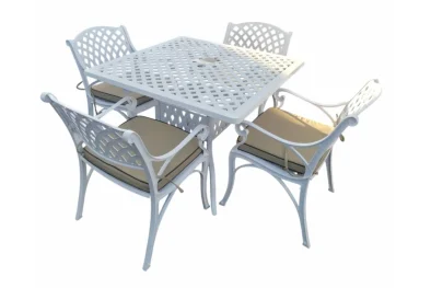 Aluminium Cottage 4 Seater Dining Set White 1000mm Square with Beige Cushions
