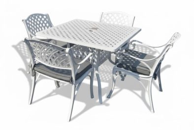 Aluminium Cottage 4 Seater Dining Set White 1000mm Square with Charcoal Cushions