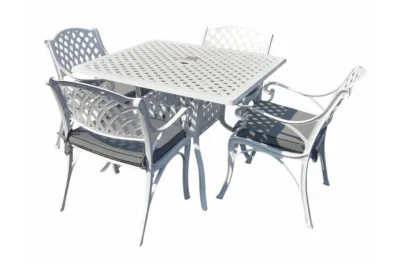 Aluminium Cottage 4 Seater Dining Set White 1000mm Square with Charcoal Cushions