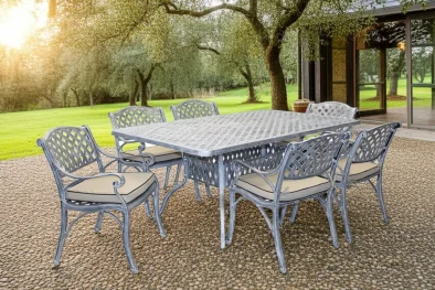 Aluminium Cottage 6 Seater Dining Set Silver with Beige Cushions
