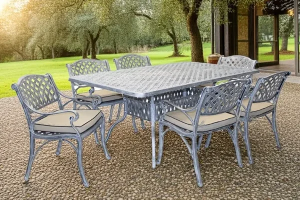 Aluminium Cottage 6 Seater Dining Set Silver with Beige Cushions