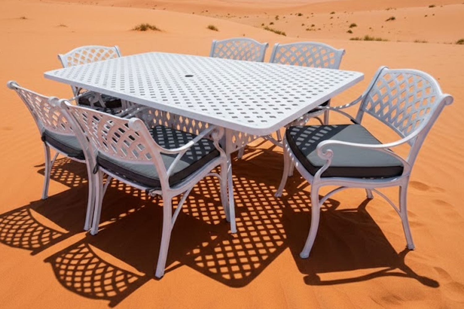 Aluminium Cottage 6 Seater Dining Set White with Charcoal Cushions