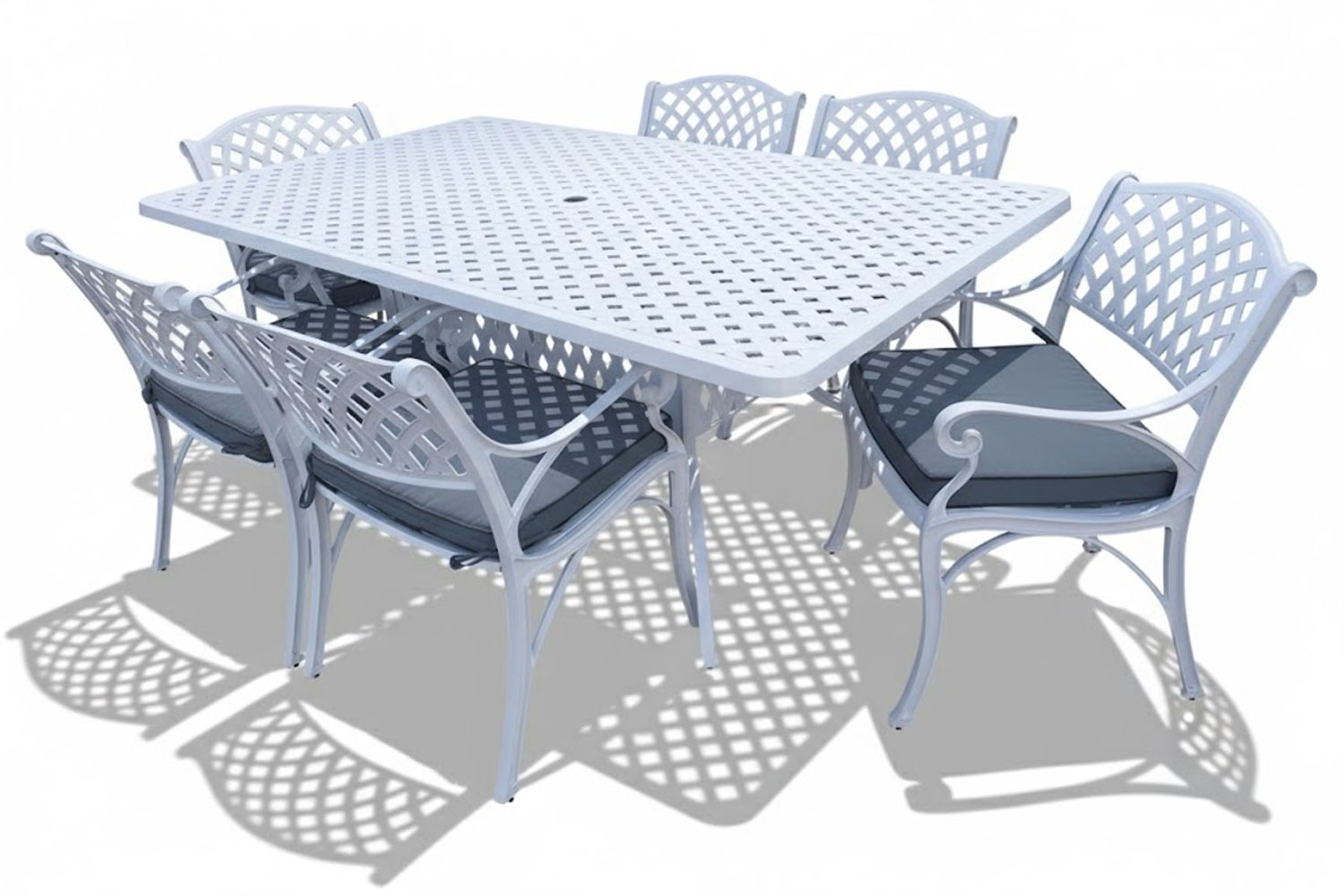 Aluminium 6 Seater Cottage White Set with Charcoal Cushions