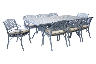 Aluminium Cottage 8 Seater Dining Set Silver with Beige Cushions