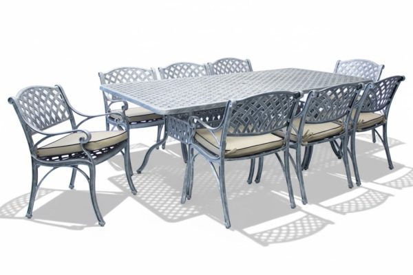 Aluminium Cottage 8 Seater Dining Set Silver with Beige Cushions
