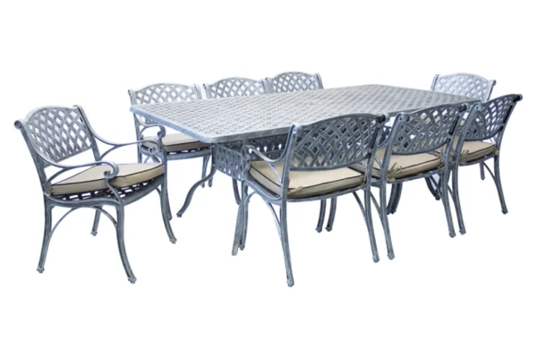 Aluminium Cottage 8 Seater Dining Set Silver with Beige Cushions