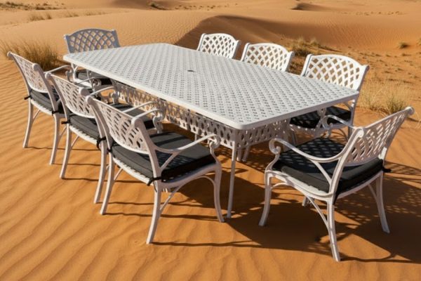 Aluminium Cottage 8 Seater Dining Set White with Charcoal Cushions