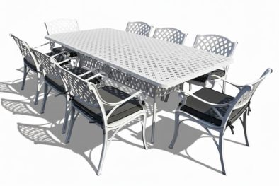 Aluminium Cottage 8 Seater Dining Set White with Charcoal Cushions
