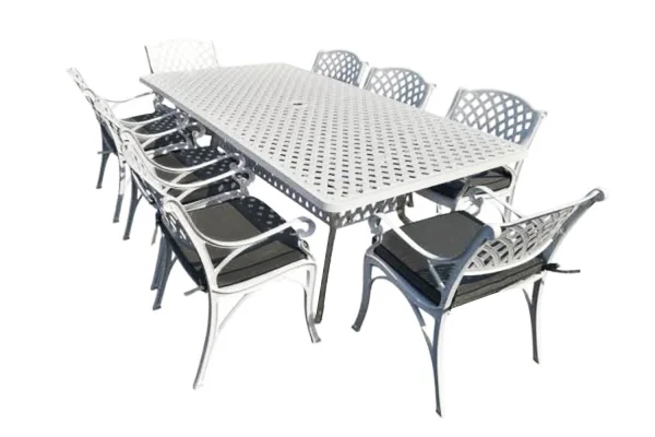Aluminium Cottage 8 Seater Dining Set White with Charcoal Cushions
