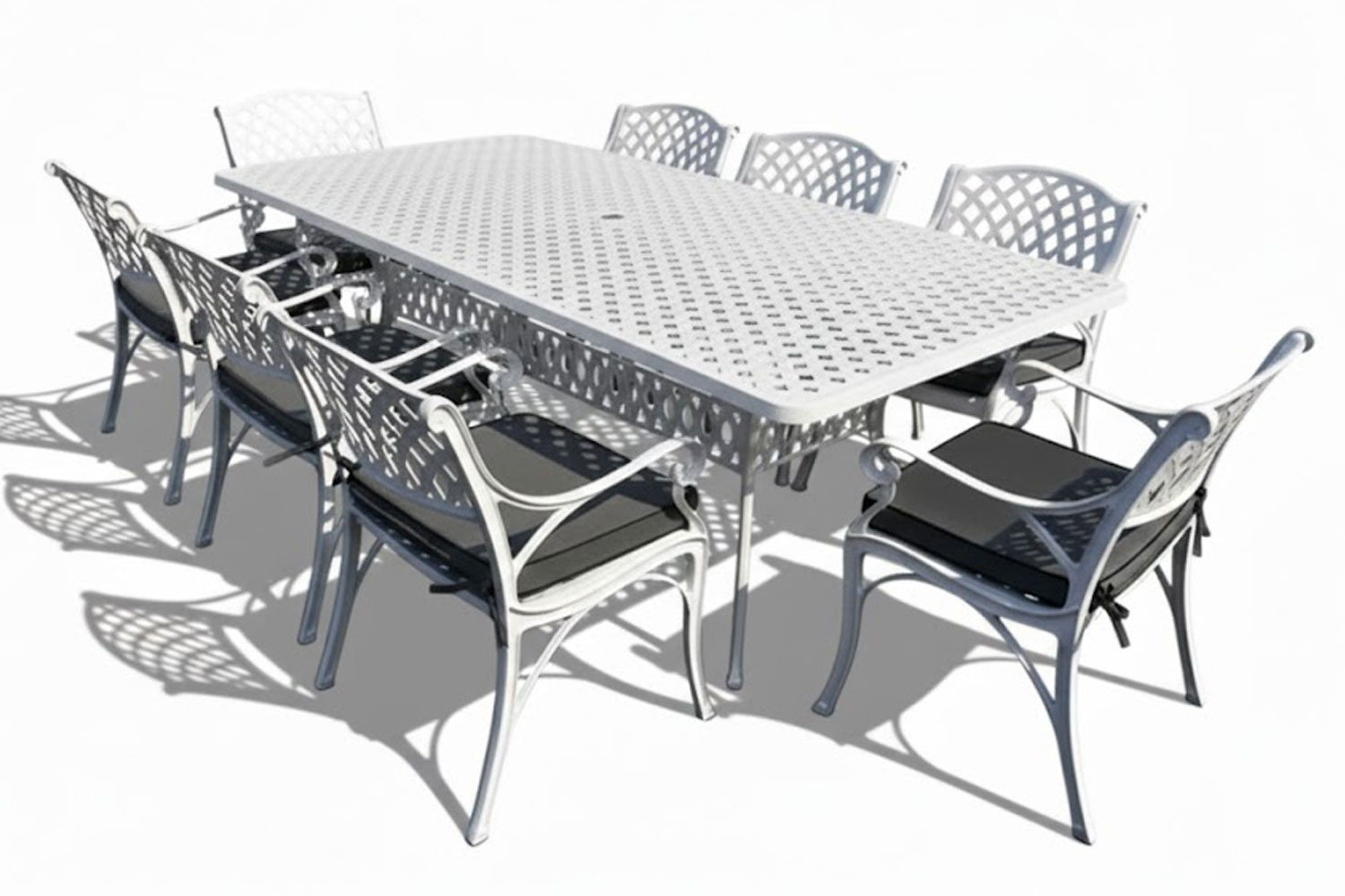 Aluminium Cottage 8 Seater Dining Set White with Charcoal Cushions