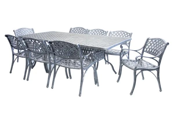 Aluminium Cottage 8 Seater Silver Dining Set