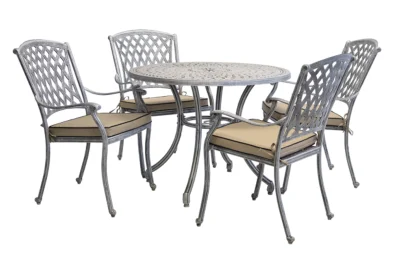 Aluminium Tuscan 4 Seater Dining Set Silver 1000mm Round with Beige Cushions