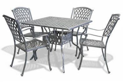 Aluminium Tuscan 4 Seater Dining Set Silver 1000mm Square
