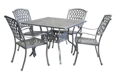 Aluminium Tuscan 4 Seater Dining Set Silver 1000mm Square