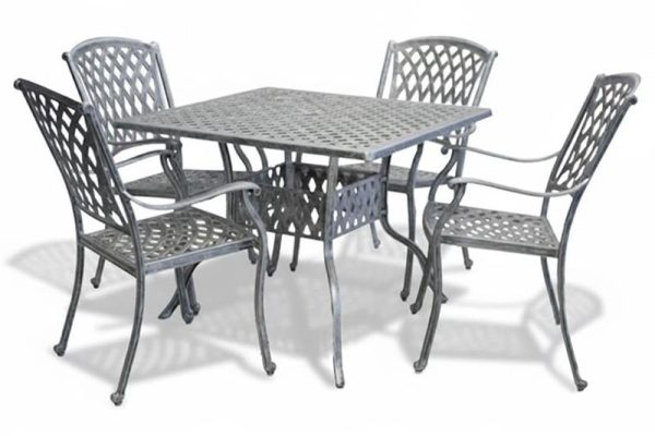 Aluminium Tuscan 4 Seater Dining Set Silver 1000mm Square