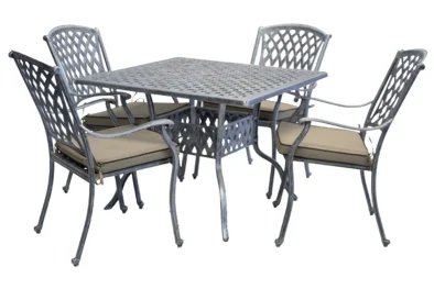 Aluminium Tuscan 4 Seater Dining Set Silver 1000mm Square with Beige Cushions